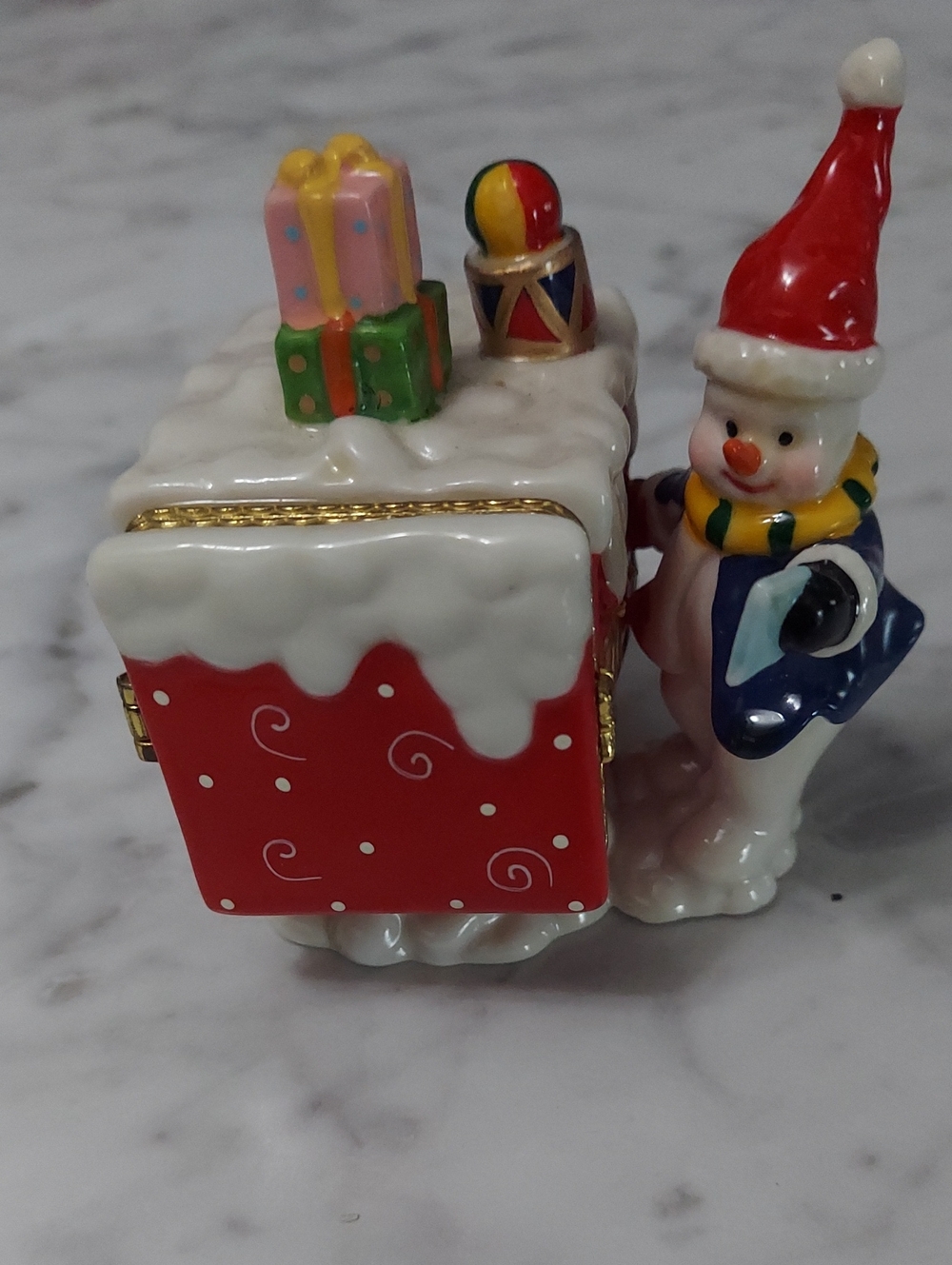 Holiday Snowman Trinket Box with Presents